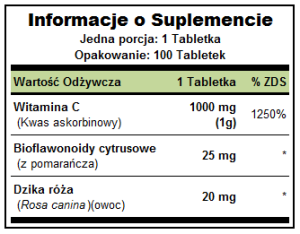 Witamina C - 1000mg kwas L-askorbinowy 100 tabletek Puritan's Pride