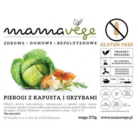 Pierogi z kapustą i grzybami BEZGLUTENOWE 275 g Mamavege