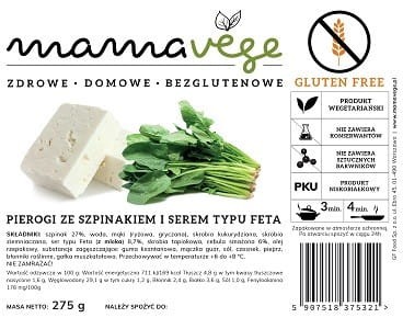 Pierogi ze szpinakiem i serem typu feta BEZGLUTENOWE 275 g Mamavege