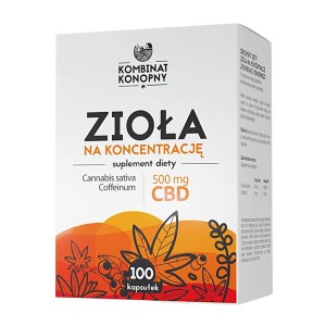 Herbs for the concentration of CBD 500 mg and caffeine 100 capsules. Hemp combination