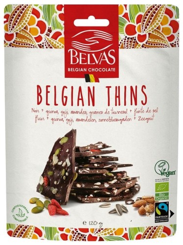 Pieces of dark chocolate with almonds, quinoa, and goji berries BIO 100g - Belvas