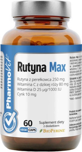 Rutyna Max z perełkowca witamina C z dzikiej róży witamina D i cynk 60 kapsułek PharmoVit