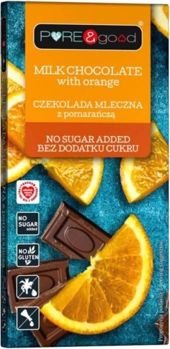 Czekolada mleczna z pomarańczą bez dodatku cukru 75 g Pure&Good