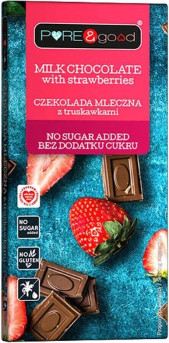 Melkchocolade met aardbeien zonder toegevoegde suiker 75 g Puur & Goed