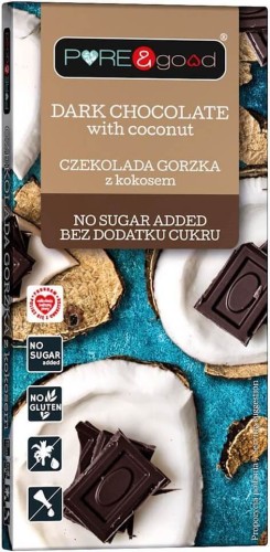 Bittere chocolade met kokos zonder toegevoegde suiker 75 g Pure & Good