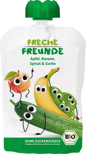 Juicing mousse for children: apple, banana, spinach, cucumber 100g EKO Freche Freunde Erdbar