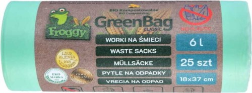 BAGS FOR BIO AND MIXED WASTE (COMPOSTABLE AND BIODEGRADABLE) 6 L 25 pcs - FROGGY (GREENBAG)