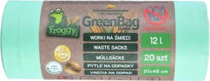 ZAKKEN VOOR BIO EN GEMENGD AFVAL (COMPOSTEERBAAR EN BIOLOGISCH AFBREEKBAAR) 12 L 20 st - FROGGY (GREENBAG)