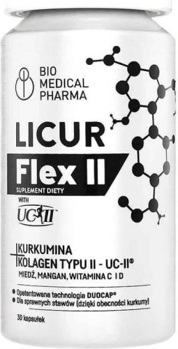 Licur Flex turmeric collagen type II UC-II copper manganese vitamins C and D 30 capsules Bio Medical Pharma