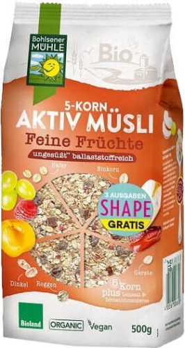 MUSLI 5 CEREALS WITH FRUIT WITHOUT ADDED SUGAR BIO 500 g - BOHLSENER MUEHLE