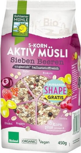 MUSLI 5 CEREALS WITH BERRY FRUITS WITHOUT ADDED SUGAR BIO 450 g - BOHLSENER MUEHLE