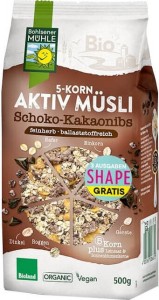 5 MUSLI CEREALS WITH CHOCOLATE PIECES AND ROASTED BEANS BIO COCOA 500 g - BOHLSENER MUEHLE
