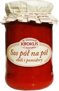 Halve en halve chilisaus en tomaten 340g Crocus