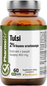 Tulsi 2% ursolic acid Holy basil extract 400 mg with the addition of BioPerine 60 capsules Vcaps PharmoVit Herballine