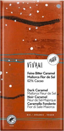 BITTER CHOCOLADE MET KARAMELSTUKJES EN BIO ZEEZOUT 80 g - VIVANI
