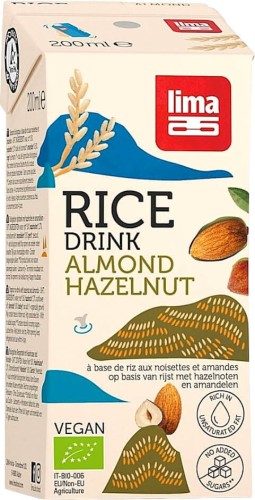 RICE DRINK WITH HAZELNUTS AND ALMONDS WITHOUT ADDED SUGAR BIO 200 ml - LIMA