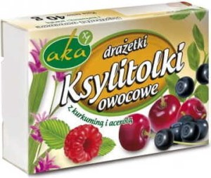 Dragees in poedervorm XYLITOLKI 0% fruitsuiker met kurkuma en acerola 40g AKA