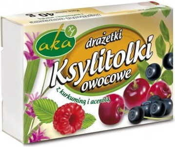Dragees in poedervorm XYLITOLKI 0% fruitsuiker met kurkuma en acerola 40g AKA