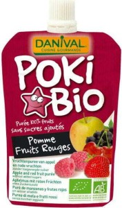 Poki - appelpuree met rood fruit en zwarte bes zonder suiker BIO 90 g - DANIVAL