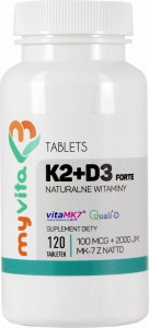 Witamina K2 MK-7 K2MK7 + D3 100mcg+2000IU 120 tabletek MyVita