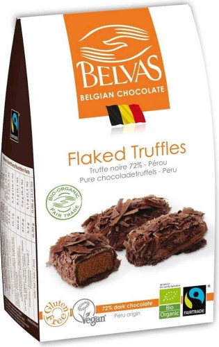 BELGISCHE CHOCOLADE TRUFFEL BITTER CHOCOLADE 72% GLUTENVRIJ FAIR TRADE BIO 100 g - BELVAS