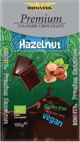 DARK CHOCOLATE PREMIUM 71% WITH NUTS LACTOSE-FREE GLUTEN-FREE BIO 100 g - BONVITA