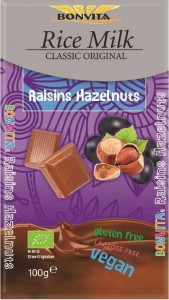 Gluten-free chocolate with raisins and nuts without gluten (on a rice drink) BIO 100 g - BONVITA