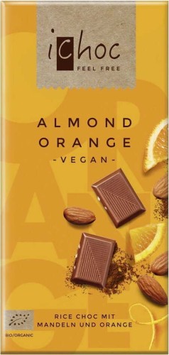 Ichoc chocolate with almonds and pieces of orange (based on rice drink) BIO 80 g - VIVANI