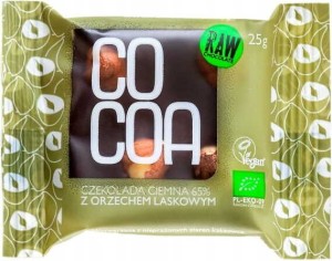 PURE CHOCOLADE 65% MET BIO HAZELNOTEN 25 g - CACAO