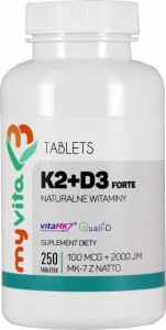 Vitamin K2 MK-7 K2MK7 100mcg + D3 with lanolin 2000IU 250 tablets MyVita