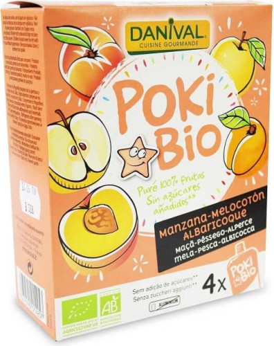 POKI - PUREE APPLE-PEACH-APRICOT 100% FRUITS BIO 4x90 g - DANIVAL