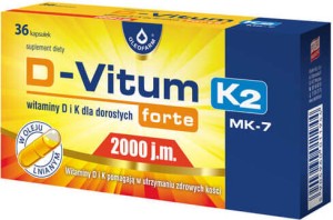 D-Vitum forte vitamin D and K for adult D3 2000 units natural K2 MK-7 75 mcg 36 capsules Oleofarm