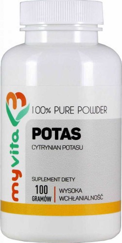 Potas 100% Cytrynian potasu czysty proszek bez dodatków 100g MyVita