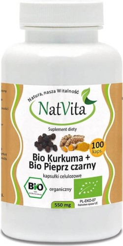 Bio kurkuma + Bio pieprz czarny (piperyna) 550mg 100 kapsułek NatVita