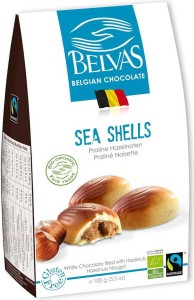White belgian chocolates with nut filling Sea Shells gluten-free fair trade bio 100 g - Belvas