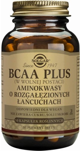 BCAA PLUS aminokwasy w wolnej postaci o rozgałęzionych łańcuchach 50 kapsułek Solgar