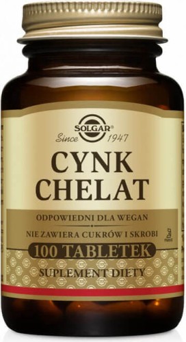 Cynk chelat aminokwasowy Zinc 22mg 100 tabletek Solgar
