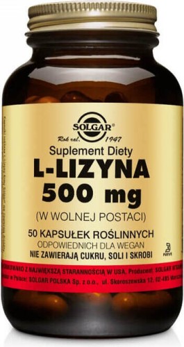 L-Lizyna w wolnej postaci 500mg 50 kapsułek Solgar