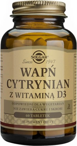 Wapń cytrynian 500mg z witaminą D3 300IU 60 tabletek Solgar