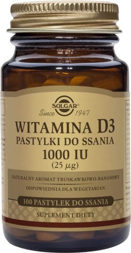 Witamina D3 1000IU 25µg Cholekalcyferol 100 pastylek do ssania Solgar