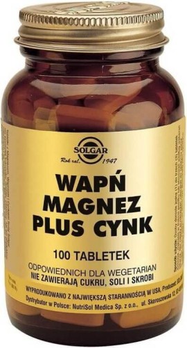 Wapń magnez plus cynk 100 tabletek Solgar