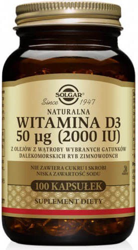 Witamina D3 25µg 1000IU 100 kapsułek Solgar