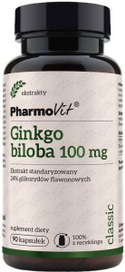 Ginkgo biloba standardized extract 24% flavone glycosides 100mg 90 capsules PharmoVit