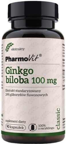 Extrait standardisé de Ginkgo biloba japonais 24% glycosides de flavone 100 mg 90 gélules  PharmoVit