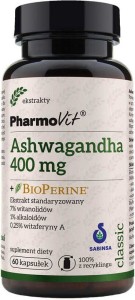 Ashwagandha 400mg + BioPerine standardized extract 60 capsules PharmoVit