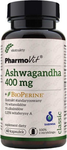 Ashwagandha 400mg + BioPerine standardized extract 60 capsules PharmoVit