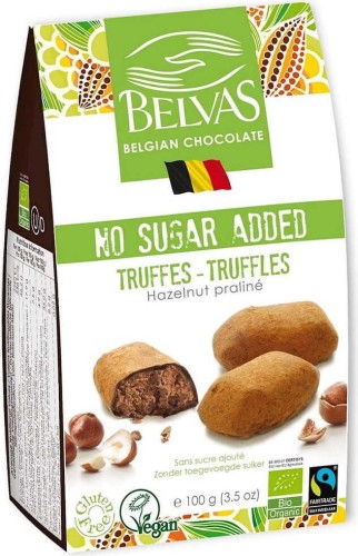 Belgische chocoladetruffels met hazelnoten zonder toegevoegde suiker glutenvrij Bio 100 g - Belvas