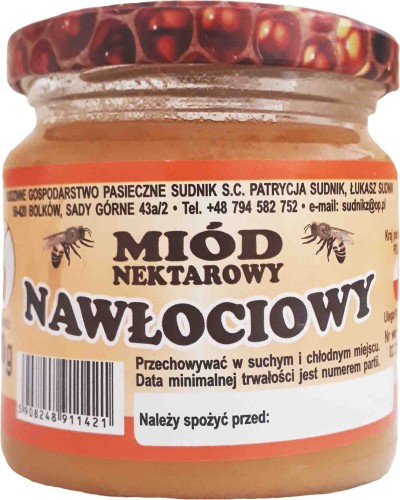Miód wielokwiatowy z nawłocią i słonecznikiem 280g Rodzinna Pasieka Sudnik
