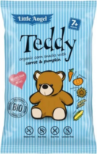 Chrupki kukurydziane mini TEDDY marchew i dynia od 7 miesiąca bezglutenowe BIO 30 g Little Angel