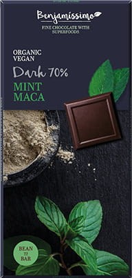 Bittere vegan chocolade met munt en maca glutenvrij BIO 70 g Benjamissimo